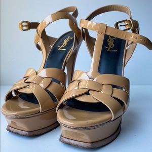 YSL Tribute heeled sandal. Size 38 in a deep nude.